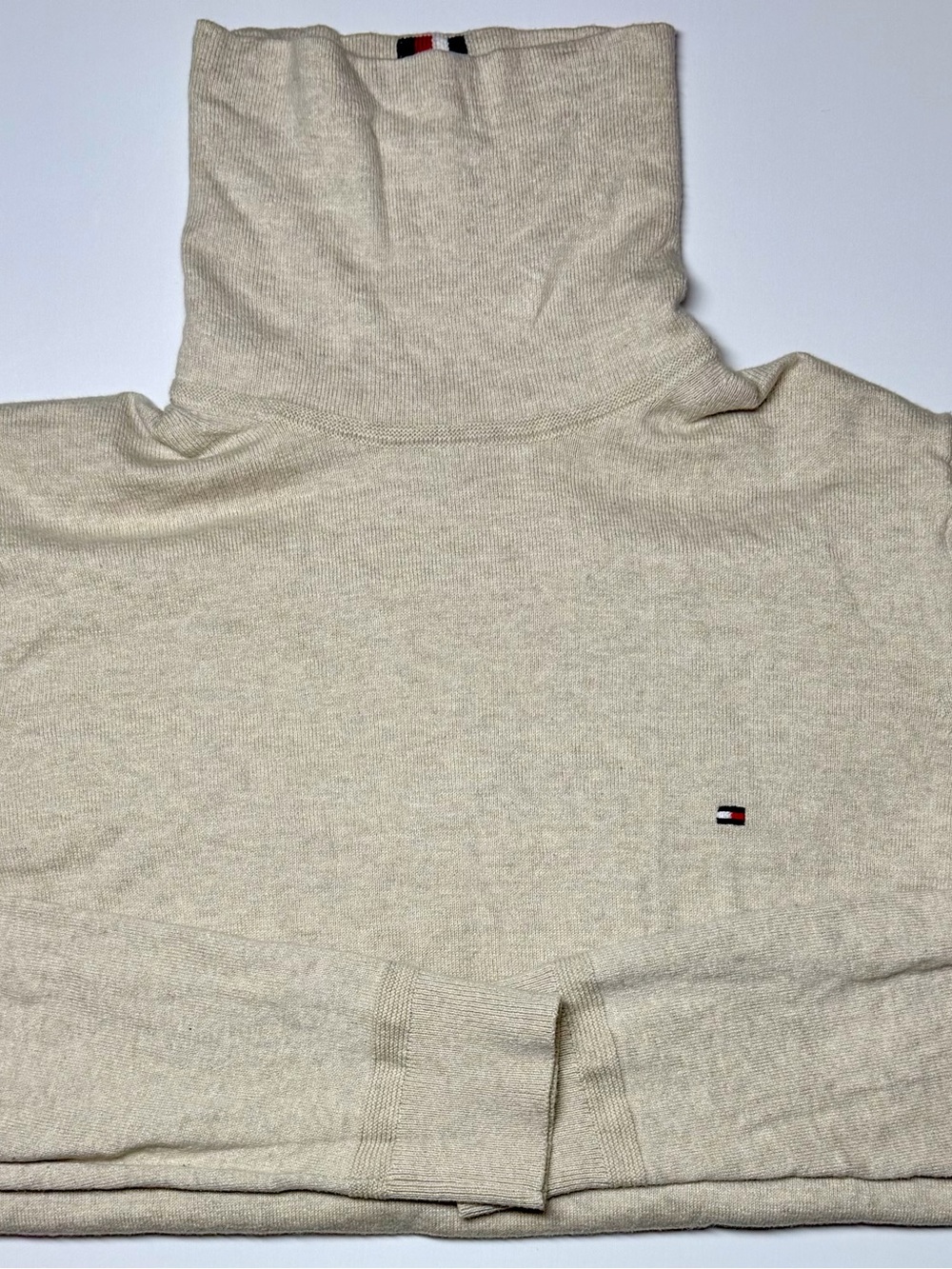 Tommy Hilfiger Turtleneck Sweater Men’s Large Beige Cotton Cashmere Blend Knit